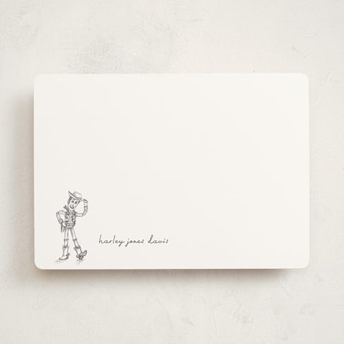 This is a cloud personalized stationery thank you cards with standard by Anna Black called pixar's woody in pencil printing on signature in 5x7
