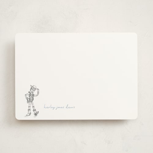 This is a powder personalized stationery thank you cards with standard by Anna Black called pixar's toy story in pencil printing on signature in 5x7