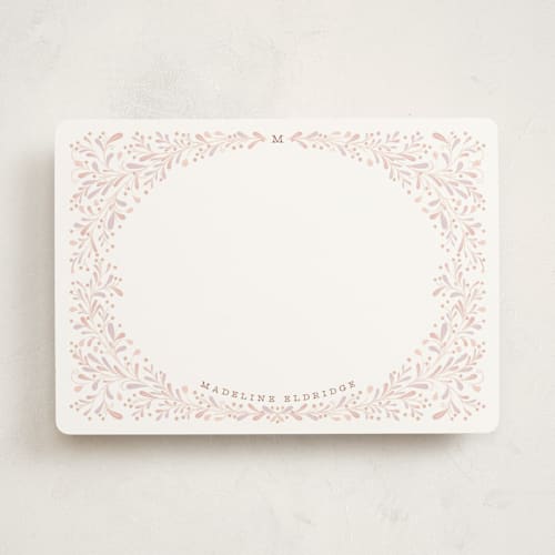 This is a mulberry personalized stationery thank you cards with standard by Kamala Nahas called botanical border printing on signature in 5x7