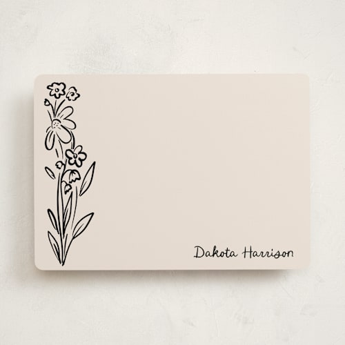 This is a black dahlia personalized stationery thank you cards with standard by Jenna Holcomb called wildflower note printing on signature in 5x7