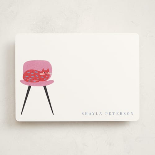 This is a raspberry personalized stationery thank you cards with standard by Griffinbell Paper Co. called house cat printing on signature in 5x7