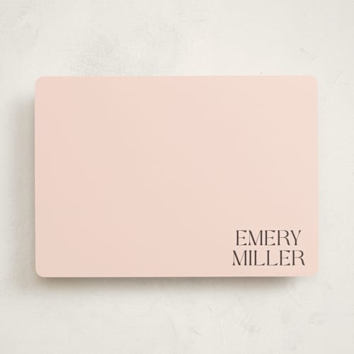 This is a blush personalized stationery thank you cards with standard by Robert and Stella called corner block printing on signature in 5x7