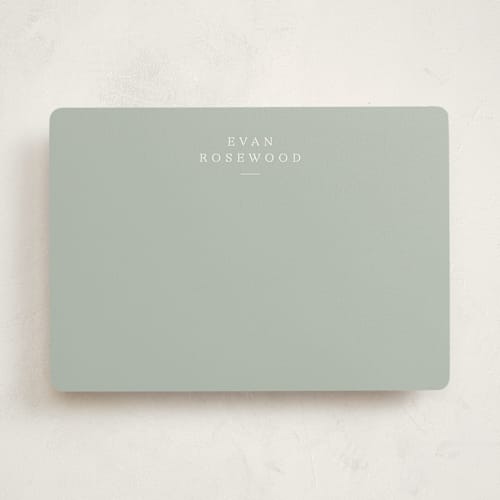 This is a sage personalized stationery thank you cards with standard by Sara Hicks Malone called softspoken printing on signature in 5x7