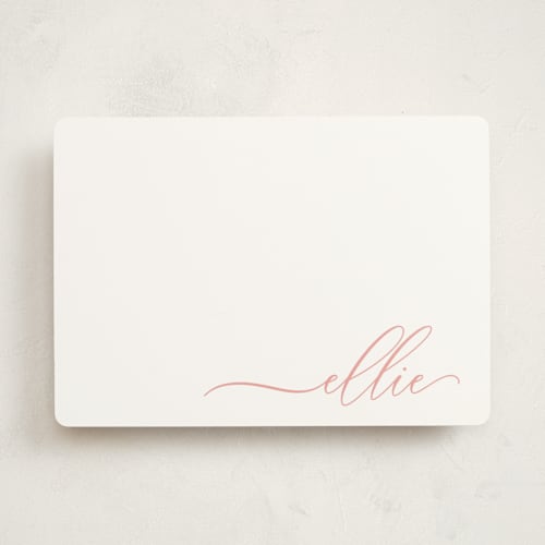This is a blush personalized stationery thank you cards with standard by Lori Wemple called pretty script printing on signature in 5x7