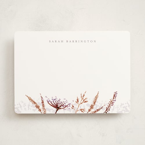 This is a lavender personalized stationery thank you cards with standard by frau brandt called floral impression printing on signature in 5x7