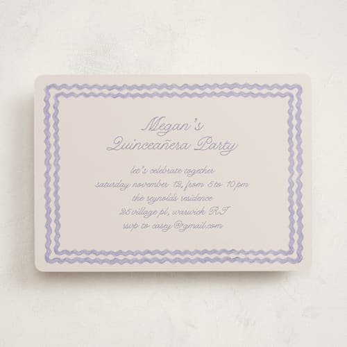 This is a lavender sweet sixteen birthday party invitations with standard by Tamara Hilje called ric rac nostalgia printing on signature in standard