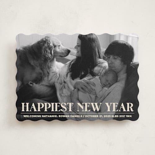 This is a champagne babys first christmas with standard by Jenna Holcomb called news printing on recycled smooth signature in standard