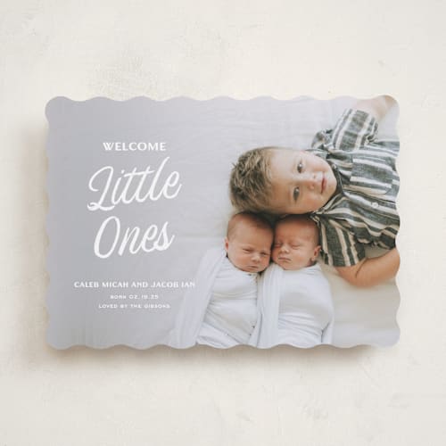 This is a bunny birth announcements with standard by Sarah Cohn called vintage printing on smooth signature in standard