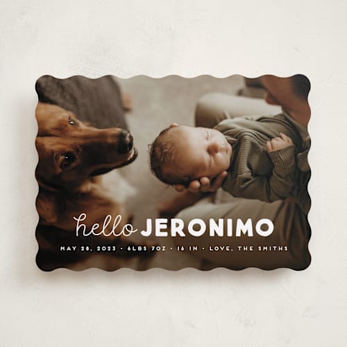 This is a cloud birth announcements with standard by Snow and Ivy called meet me printing on smooth signature in standard