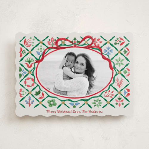 This is a wreath photo christmas cards with standard by Paper Sun Studio called patchwork christmas printing on recycled smooth signature in standard