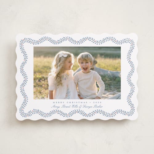 This is a french blue photo christmas cards with standard by Alston Foster called festive greens printing on recycled smooth signature in standard