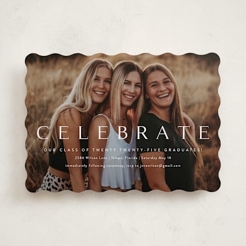 This is a cotton graduation invitations with standard by Kasia Labocki called celebration printing on recycled smooth signature in standard