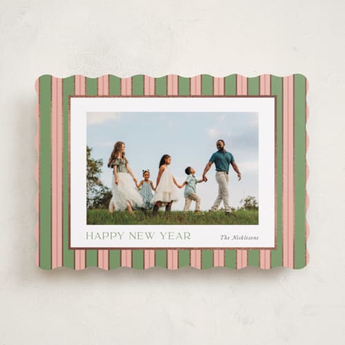 This is a azalea foil pressed holiday cards with foil pressed by Cindy Reynolds called southern stripes printing on recycled smooth signature in standard