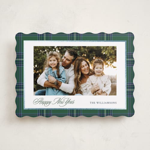 This is a evergreen foil pressed holiday cards with foil pressed by Cindy Reynolds called navy baby printing on recycled smooth signature in standard