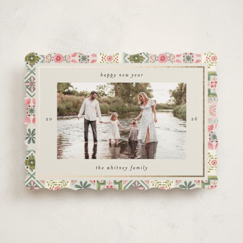 This is a vanilla foil pressed holiday cards with foil pressed by Makewells called tiles printing on recycled smooth signature in standard