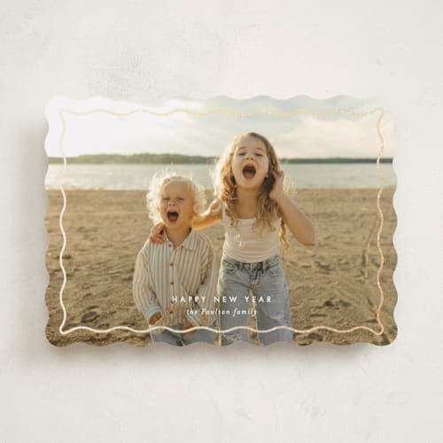 This is a snow foil pressed holiday cards with foil pressed by Ellen Schlegelmilch called wavy border printing on recycled smooth signature in standard