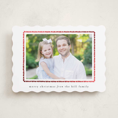 This is a coal foil pressed holiday cards with foil pressed by Sara Hicks Malone called hand drawn scallop printing on recycled smooth signature in standard