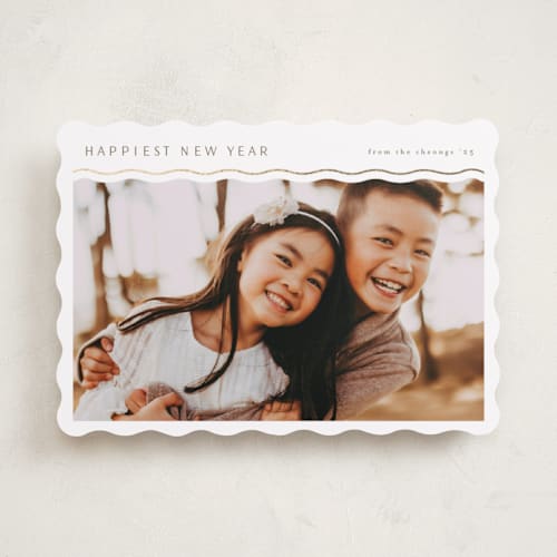 This is a bark foil pressed holiday cards with foil pressed by Deynaaz Daraei called trillium printing on recycled smooth signature in standard