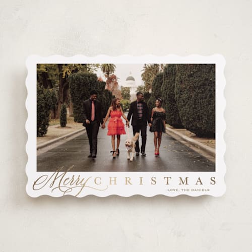 This is a honey foil pressed holiday cards with foil pressed by Carolyn MacLaren called footnote printing on recycled smooth signature in standard