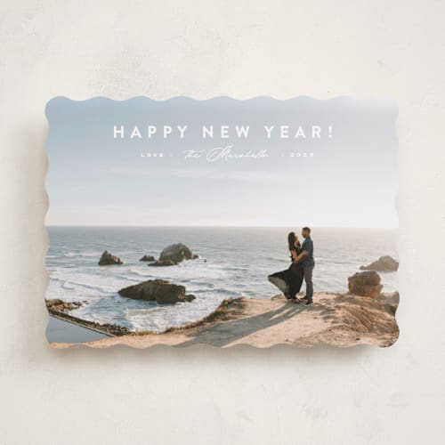 This is a snow new year photo cards with standard by Carolyn MacLaren called perfectly simple printing on recycled smooth signature in standard