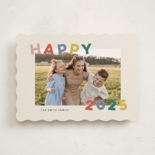 This is a fruitcake new year photo cards with standard by Sarah Hawkins Designs called dancing happy printing on recycled smooth signature in standard