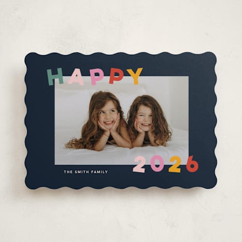 This is a starlight new year photo cards with standard by Sarah Hawkins Designs called dancing happy printing on recycled smooth signature in standard