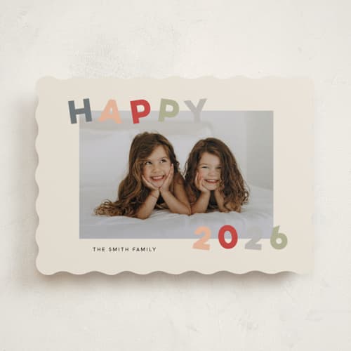 This is a champagne new year photo cards with standard by Sarah Hawkins Designs called dancing happy printing on recycled smooth signature in standard