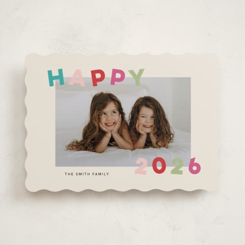 This is a gumdrop new year photo cards with standard by Sarah Hawkins Designs called dancing happy printing on recycled smooth signature in standard