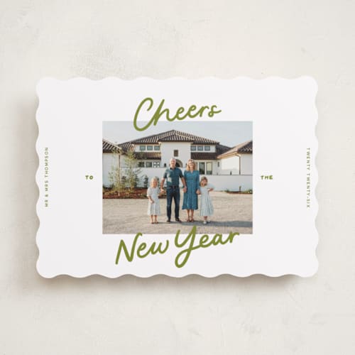 This is a olive new year photo cards with standard by Abbigail Lim called a simple cheers printing on recycled smooth signature in standard