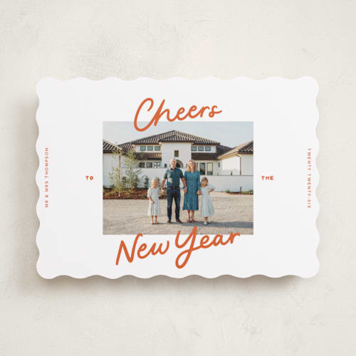 This is a terracotta new year photo cards with standard by Abbigail Lim called a simple cheers printing on recycled smooth signature in standard