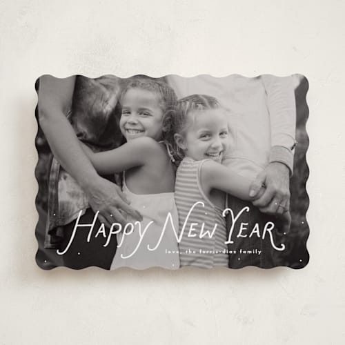 This is a penguin new year photo cards with standard by Lea Delaveris called handwritten happy printing on recycled smooth signature in standard