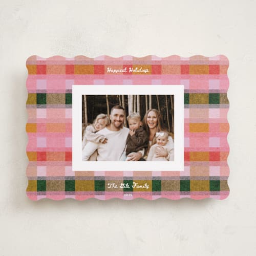 This is a fruitcake holiday photo cards with standard by Carrie Moradi called festive checked plaid printing on recycled smooth signature in standard
