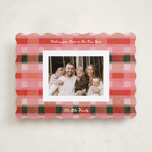 This is a cherry pie holiday photo cards with standard by Carrie Moradi called festive checked plaid printing on recycled smooth signature in standard