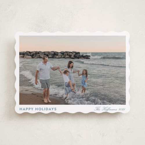 This is a lake holiday photo cards with standard by Annie Shapiro called primrose printing on recycled smooth signature in standard