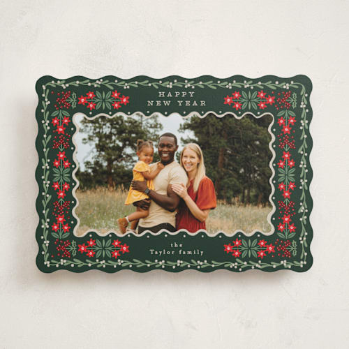 This is a evergreen holiday photo cards with standard by Alethea and Ruth called folk flower frame printing on recycled smooth signature in standard