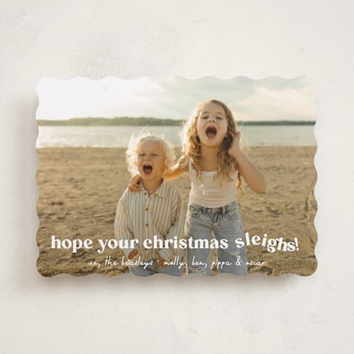 This is a snowfall holiday photo cards with standard by Megan Davis called sleigh printing on recycled smooth signature in standard