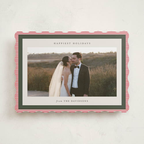 This is a candy cane holiday photo cards with standard by Jackie Crawford called modern striped frame printing on recycled smooth signature in standard