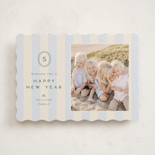 This is a frost holiday photo cards with standard by Ellen Schlegelmilch called monogram christmas stripes printing on recycled smooth signature in standard