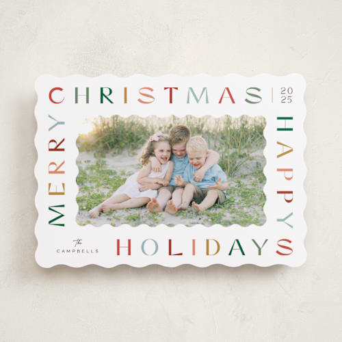 This is a cranberry holiday photo cards with standard by Jennifer Wick called sugar cookie printing on recycled smooth signature in standard