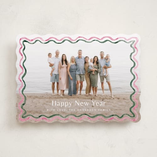 This is a gumdrop holiday photo cards with standard by Cass Loh called watercolor wavy border printing on recycled smooth signature in standard
