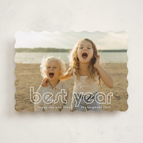 This is a snow holiday photo cards with standard by Annie Holmquist called much joy printing on recycled smooth signature in standard