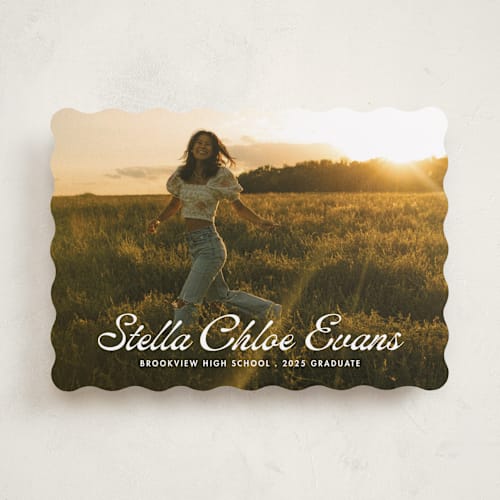 This is a cloud graduation announcements with standard by Lea Delaveris called days gone by printing on recycled smooth signature in standard