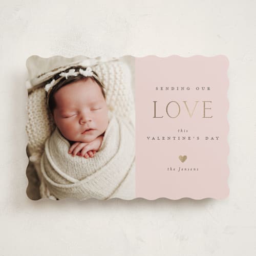 This is a petal foil stamped valentine cards with foil pressed by Vanessa Doyle called valentine's day printing on recycled smooth signature in standard