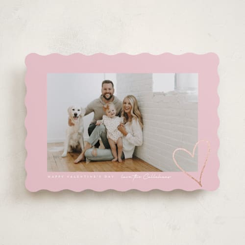 This is a bubblegum foil stamped valentine cards with foil pressed by Emily Betts called corner heart printing on recycled smooth signature in standard