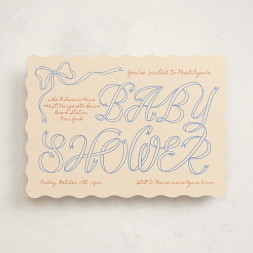 This is a citrus sky baby shower invitations with standard by Zove Ahhh called ribbon of joy printing on signature in standard