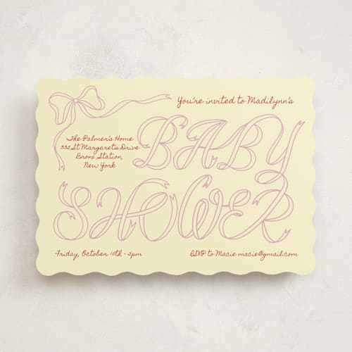 This is a rose sorbet baby shower invitations with standard by Zove Ahhh called ribbon of joy printing on signature in standard
