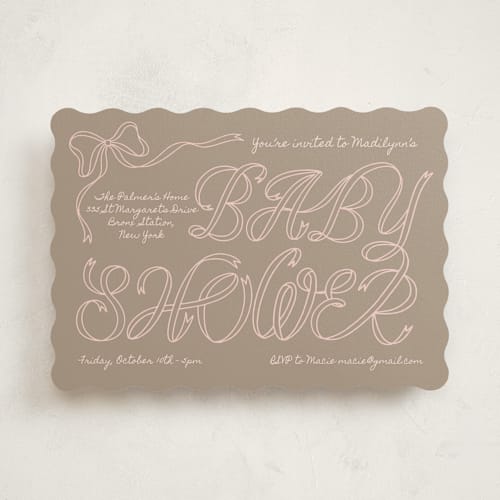 This is a dust fog baby shower invitations with standard by Zove Ahhh called ribbon of joy printing on signature in standard