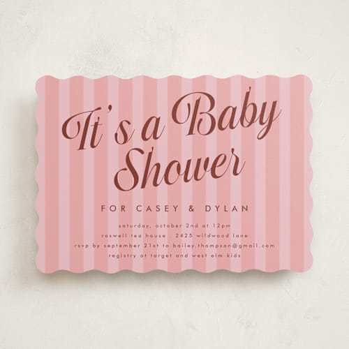 This is a strawberry milkshake baby shower invitations with standard by Morgan Kendall called soda shoppe printing on signature in standard