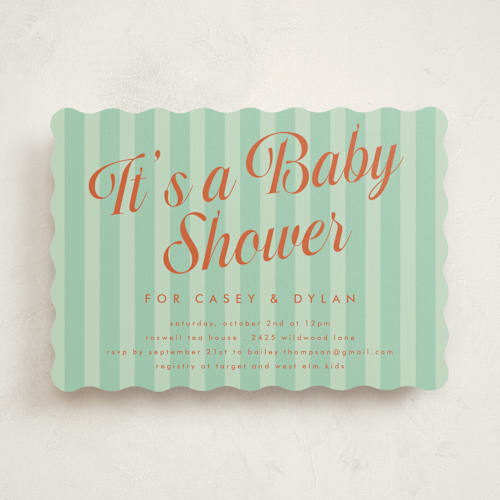 This is a peppermint patty baby shower invitations with standard by Morgan Kendall called soda shoppe printing on signature in standard