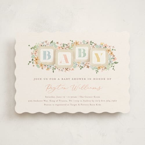 This is a honey baby shower invitations with standard by Jennifer Wick called petite baby blocks printing on signature in standard